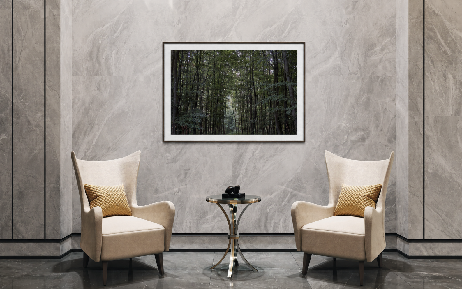 Forest — Marble Salon, an authentic Forest series photograph by Sigitas Baltramaitis shown in an interior mock-up